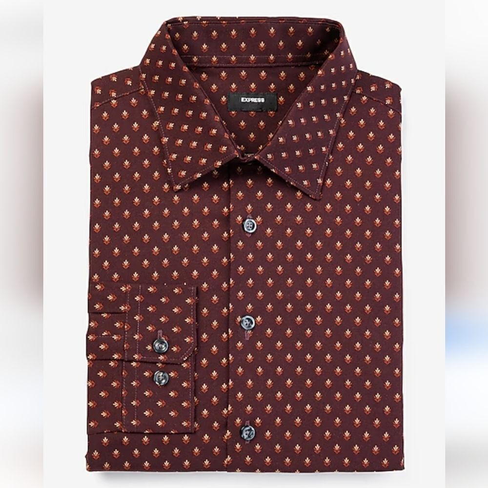 Slim Geo Print Stretch 1MX Dress Shirt,size M